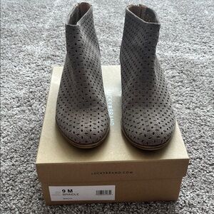 Lucky Brand Women's Perforated Taupe Ankle Booties